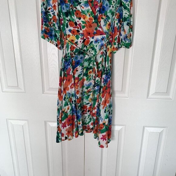 Calvin Klein 3/4 Sleeve V-Neck Colorful Floral Faux Wrap Dress Size 4 - Picture 4 of 16
